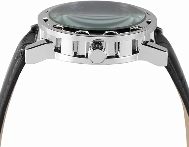 Men's Fashion Mechanical Wristwatch Transparent Dial with Skeleton Design Leather Band Automatic Manual-Winding Watch