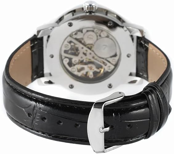 Men's Fashion Mechanical Wristwatch Transparent Dial with Skeleton Design Leather Band Automatic Manual-Winding Watch