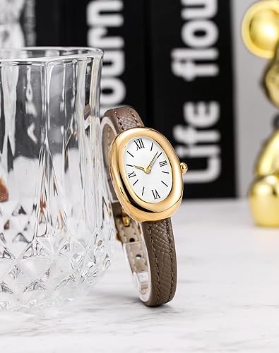 Bracelet Watch for Women - Elegant 24mm Oval Dial Bangle Watch - Gold Jewelry Style Quartz Wristwatch - Dainty Vintage