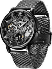 Load image into Gallery viewer, Men's Skeleton Mechanical Roman Numeral Mesh Strap Watch, Hand Winding Mechanical Mesh Luminous Waterproof Watch for Men