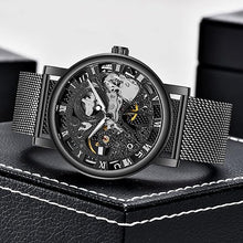 Load image into Gallery viewer, Men's Skeleton Mechanical Roman Numeral Mesh Strap Watch, Hand Winding Mechanical Mesh Luminous Waterproof Watch for Men