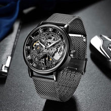 Load image into Gallery viewer, Men's Skeleton Mechanical Roman Numeral Mesh Strap Watch, Hand Winding Mechanical Mesh Luminous Waterproof Watch for Men
