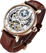 Load image into Gallery viewer, Mens Luxury Skeleton Automatic Mechanical Wrist Watches Leather Moon Phrase Luminous Hands Self-Wind Watch